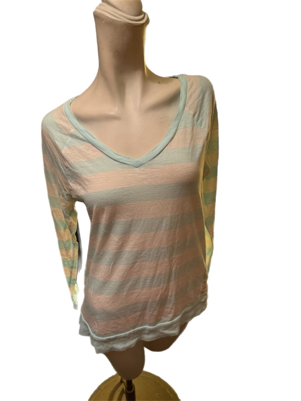 PINK Victorias Secret Striped V-Neck Lightweight Sweater Top